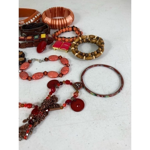 Boho Red Brown Orange Jewelry Lot Bracelets Bangles Necklaces Chunky Mixed Set - Picture 6 of 12